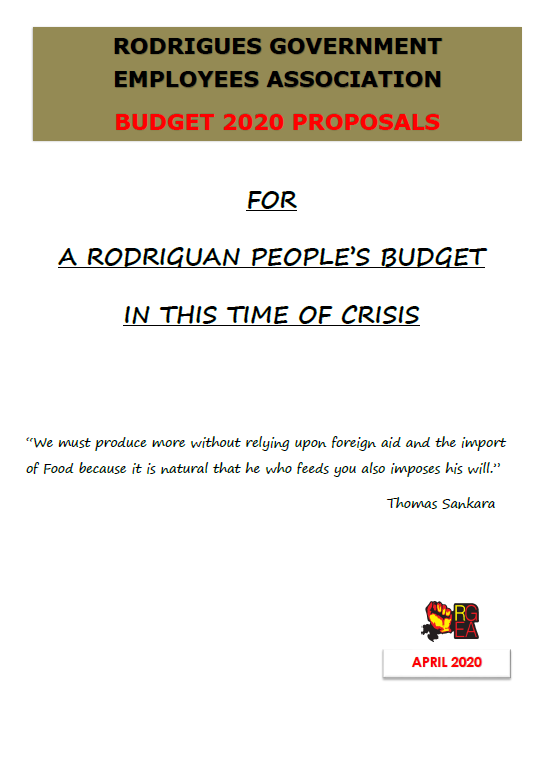 A RODRIGUAN PEOPLES BUDGET
IN THIS TIME OF CRISIS
